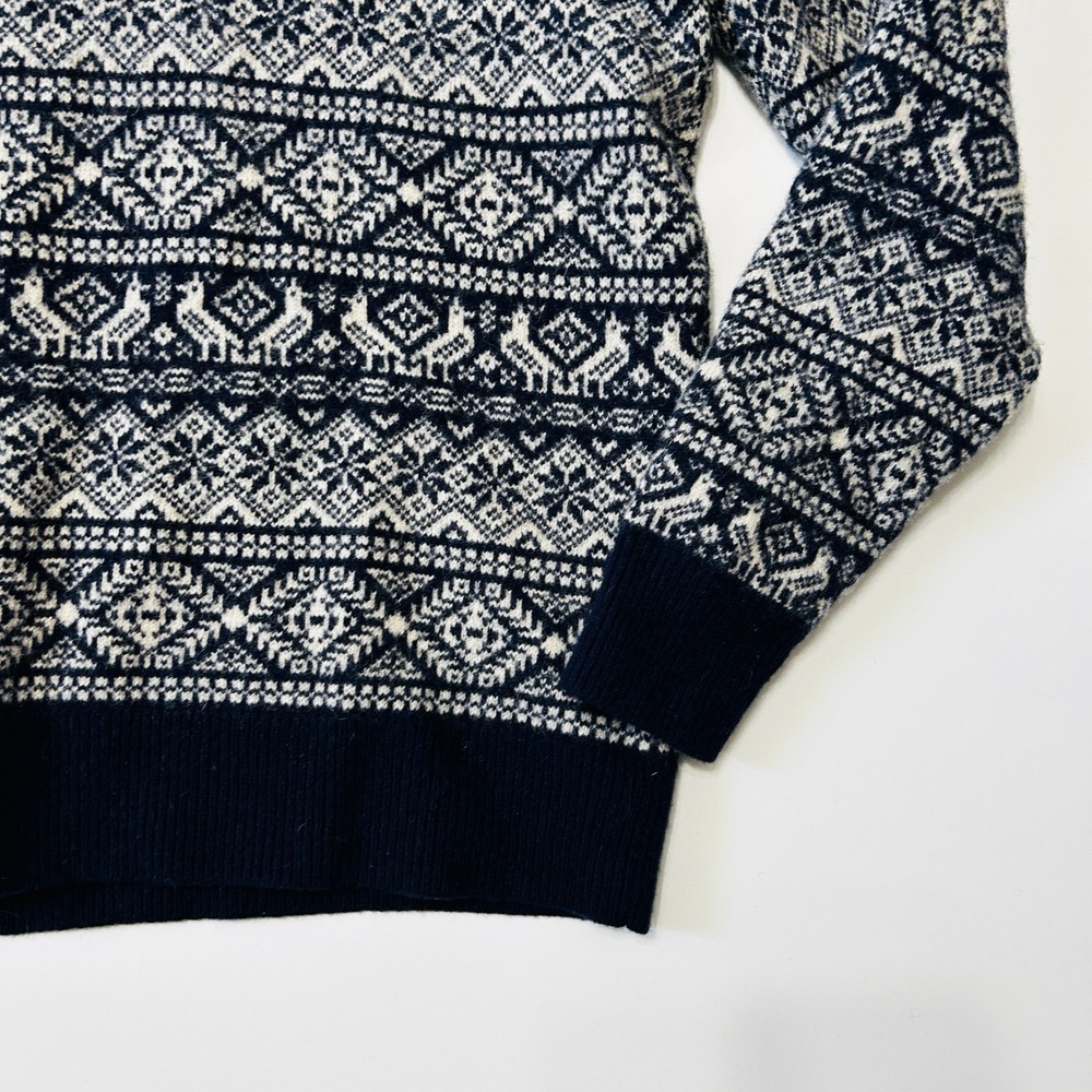 J.Crew Quarter Zip Sweater Size L Lambswool Fair Isle Nordic Navy Preppy Large - Picture 3 of 15